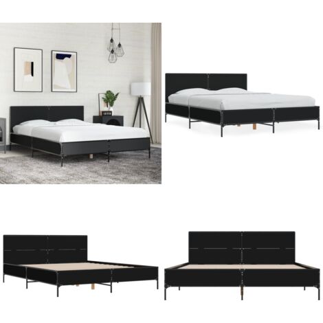 Estructura de cama madera de ingeniería y metal negro 135x190cm - Estructura de cama - Cama de ingeniería