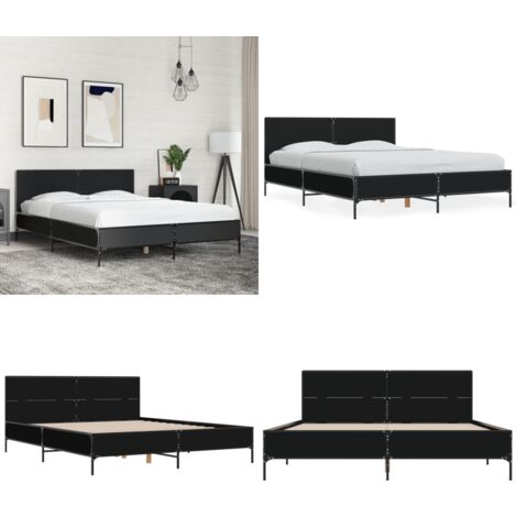 Estructura de cama madera de ingeniería y metal negro 140x200cm - Estructura de cama - Cama de metal