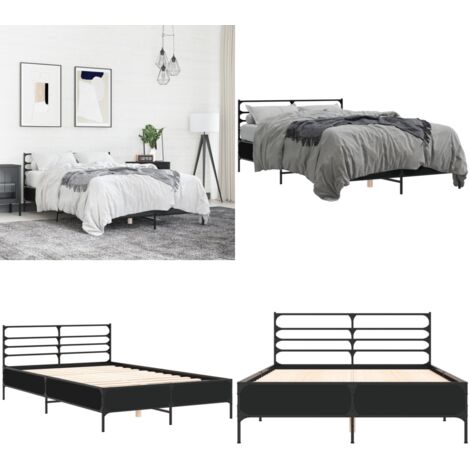 Estructura de cama madera de ingeniería y metal negro 140x200cm - Estructura de cama - Cama de metal