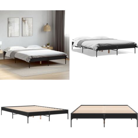 Estructura de cama madera de ingeniería y metal negro 140x200cm - Estructura de cama - Cama de metal