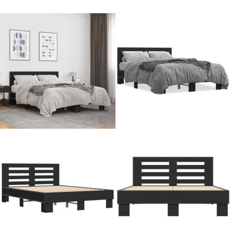 Estructura de cama madera de ingeniería y metal negro 140x200cm - Estructura de cama - Cama de metal
