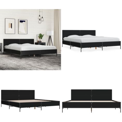 Estructura de cama madera de ingeniería y metal negro 200x200cm - Estructura de cama - Cama de metal