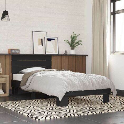 Estructura de cama madera de ingeniería y metal negro 90x200 cm