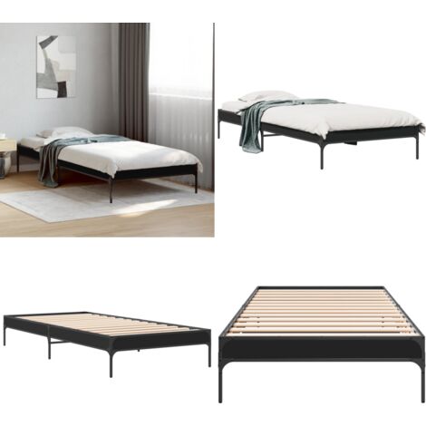 Estructura de cama madera de ingeniería y metal negro 90x200 cm - Estructura de cama - Cama de ingeniería