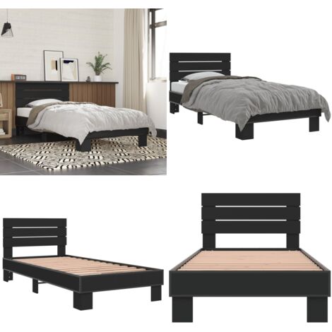 Estructura de cama madera de ingeniería y metal negro 90x200 cm - Estructura de cama - Cama de metal