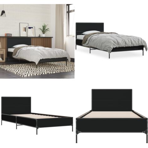 Estructura de cama madera ingeniería y metal negro 100x200 cm - Estructura de cama - Cama de metal