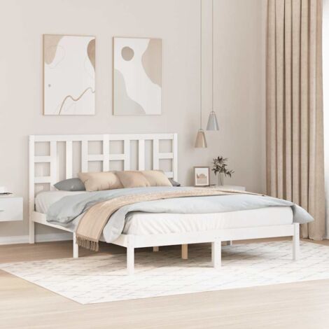 Estructura de cama madera maciza blanca King Size 150x200 cm