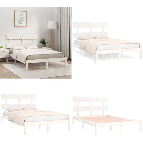 Estructura de cama madera maciza blanco 200x200 cm - Estructura de cama - Cabecero de cama