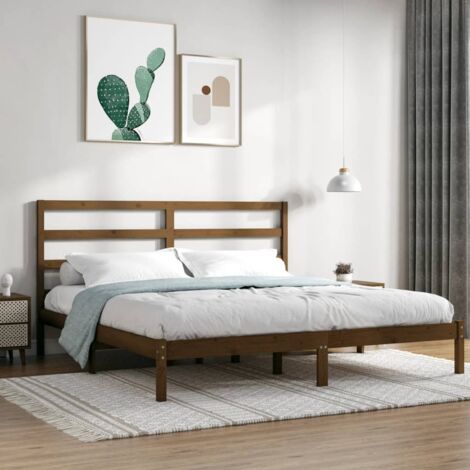 Estructura de cama madera maciza de pino marrón miel 200x200 cm
