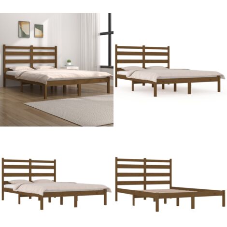 Estructura de cama madera maciza de pino marrón miel 200x200 cm - Estructura de cama - Cama de pino