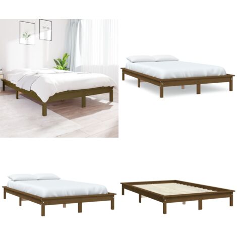 Estructura de cama madera maciza de pino marrón miel 200x200 cm - Estructura de cama - Cama de pino