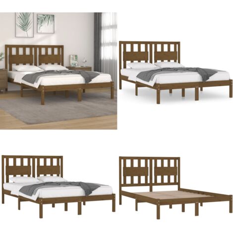 Estructura de cama madera maciza de pino marrón miel 200x200 cm - Estructura de cama - Somier de madera