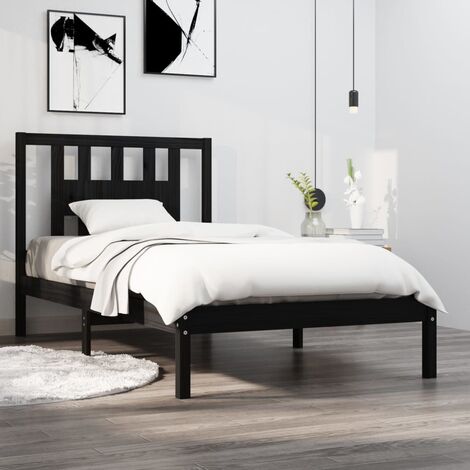 Cabecero Licia de madera maciza de mango y metal acabado pintado negro para  cama de 90 cm
