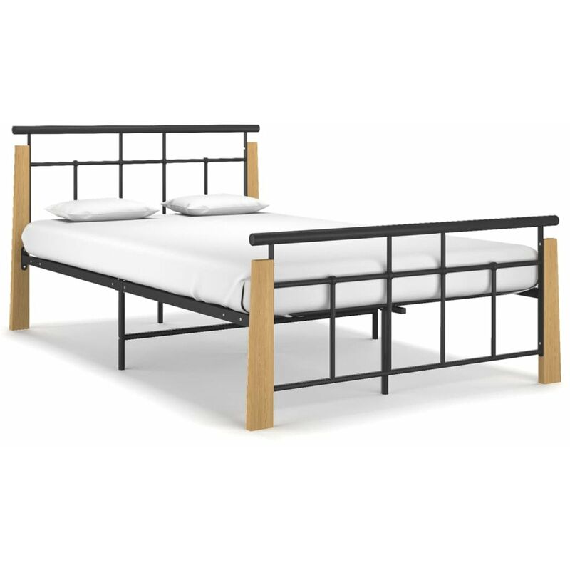 

Estructura de cama madera maciza de roble metal 120x200 cm