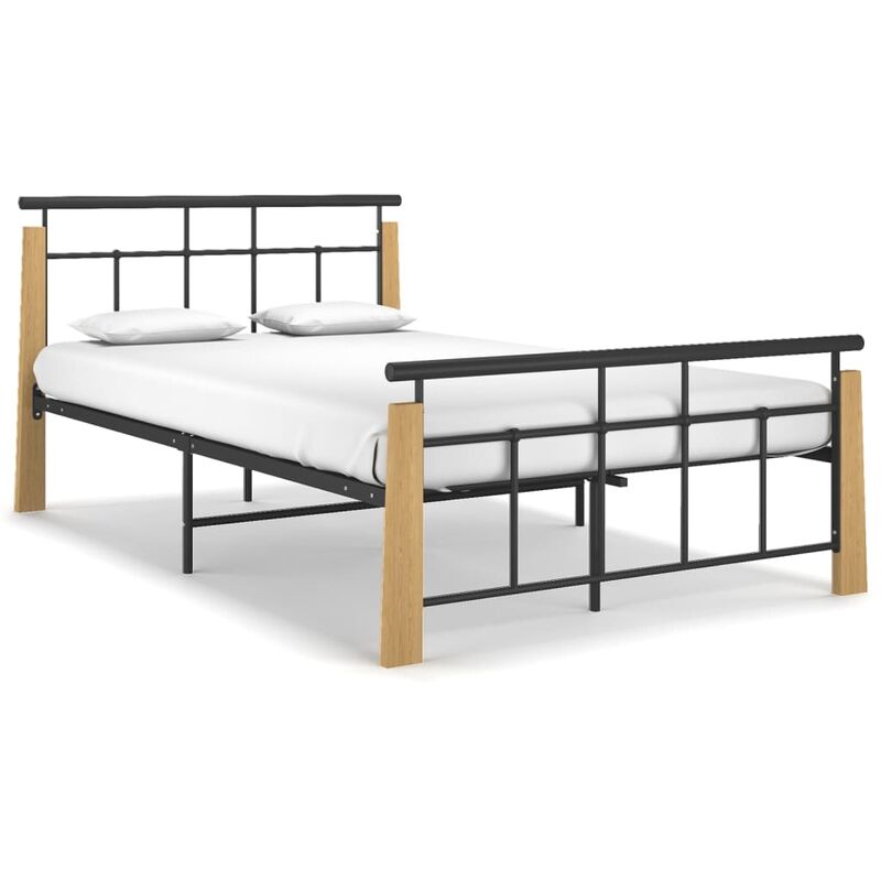 

Estructura de cama madera maciza de roble metal 120x200 cm
