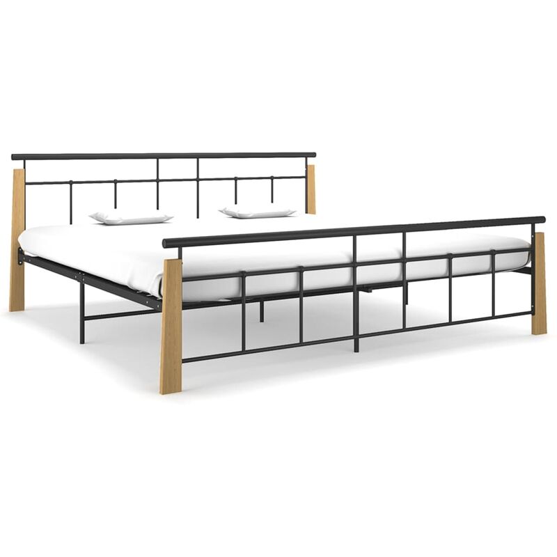 

Estructura de cama madera maciza de roble metal 200x200 cm