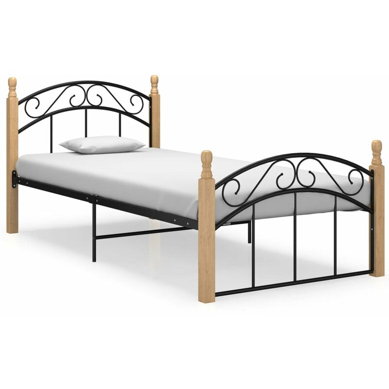 

Happyshopping - Estructura de cama madera maciza de roble metal negro 100x200cm