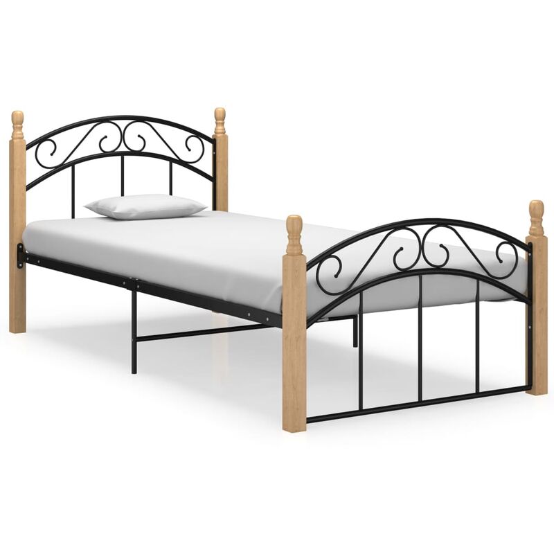 

Estructura de cama madera maciza de roble metal negro 100x200cm