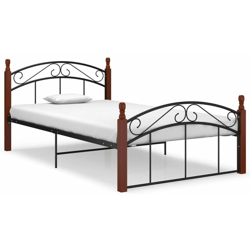 

Estructura de cama madera maciza de roble metal negro 120x200 cm