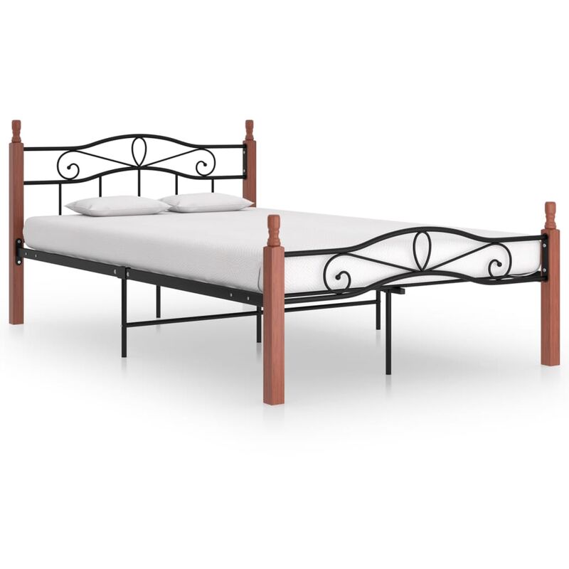 

Estructura de cama madera maciza de roble metal negro 120x200 cm