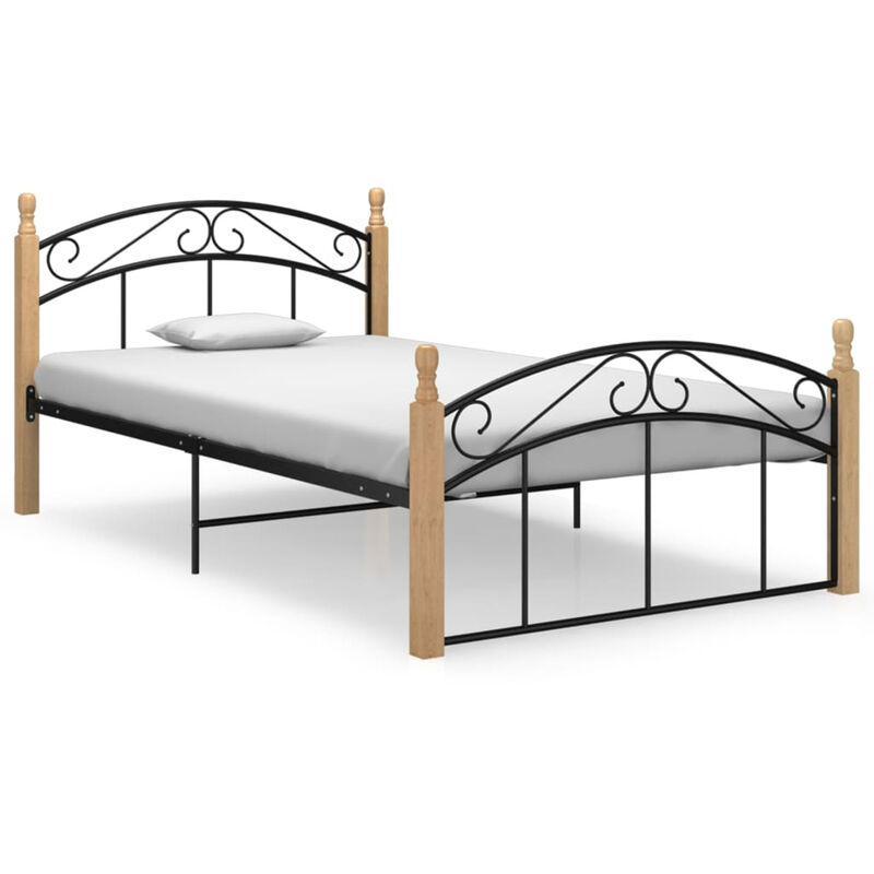 

Estructura de cama madera maciza de roble metal negro 120x200 cm