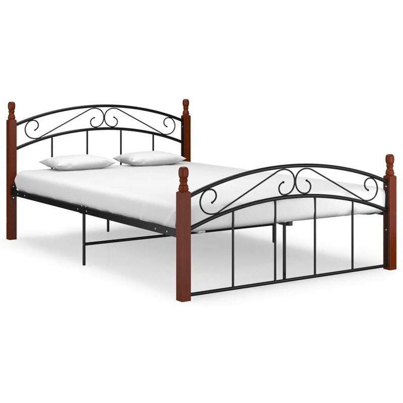 

Estructura de cama madera maciza de roble metal negro 140x200 cm