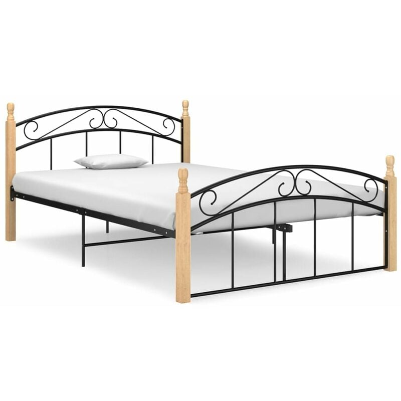 

Estructura de cama madera maciza de roble metal negro 140x200 cm