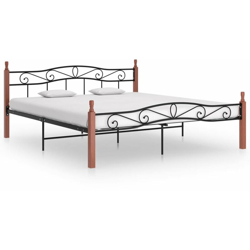 

Estructura de cama madera maciza de roble metal negro 180x200 cm