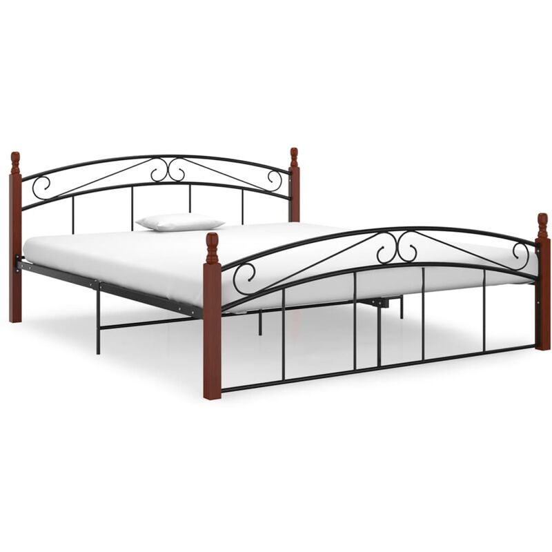 

Estructura de cama madera maciza de roble metal negro 180x200 cm