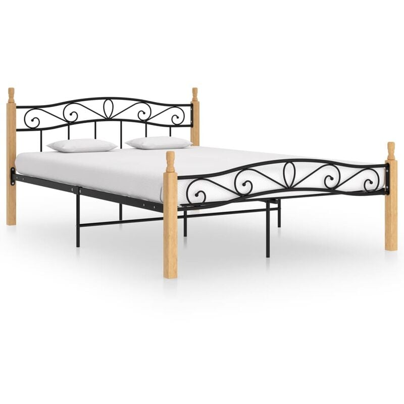 

Estructura de cama madera maciza de roble metal negro 180x200 cm