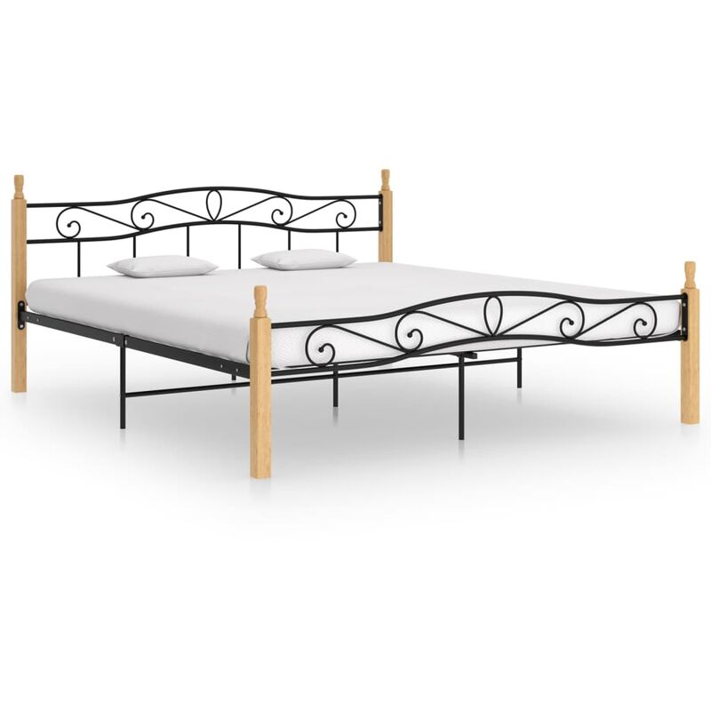 

Estructura de cama madera maciza de roble metal negro 180x200 cm