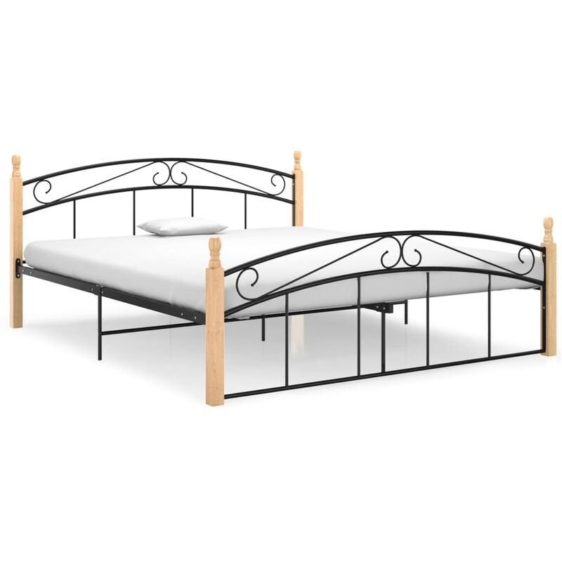 

Estructura de cama madera maciza de roble metal negro 180x200 cm