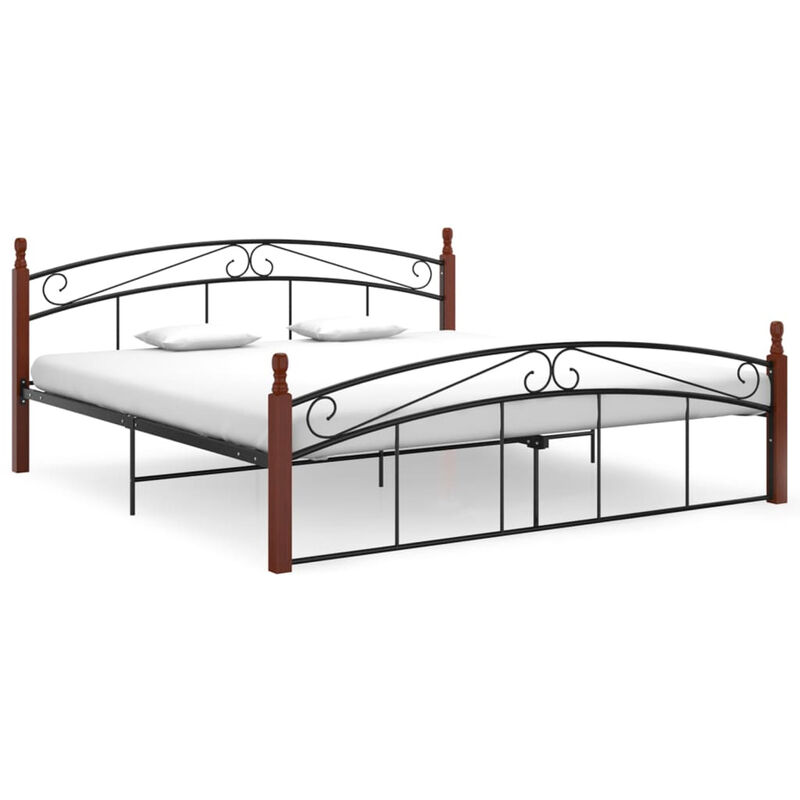 

Estructura de cama madera maciza de roble metal negro 180x200 cm