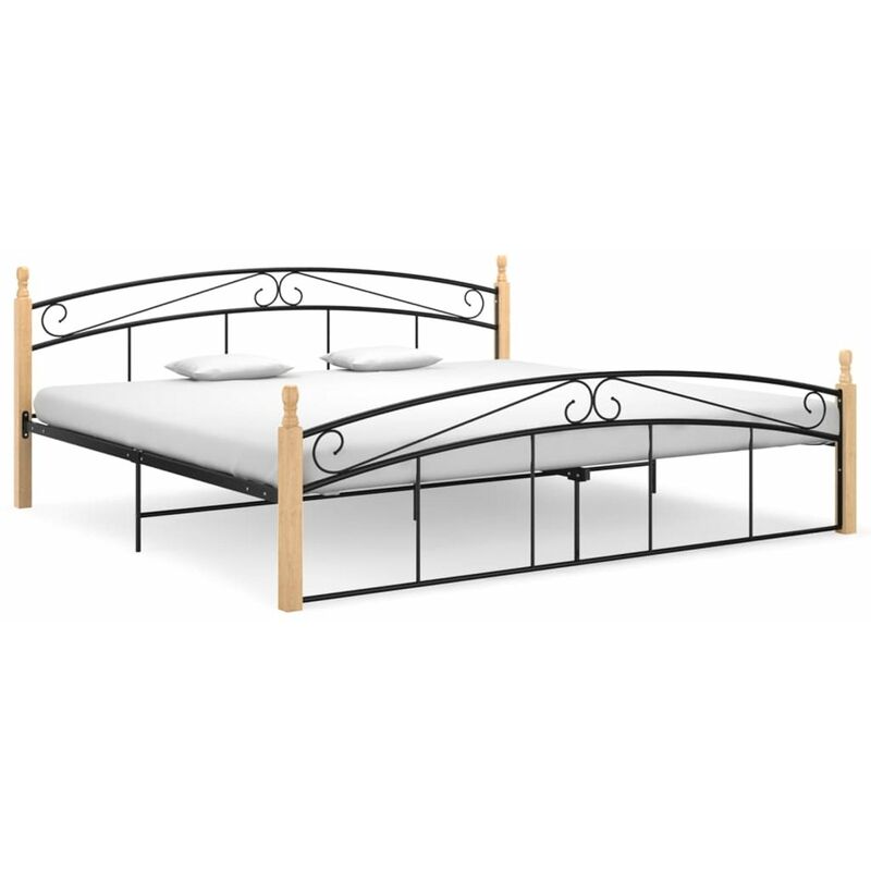 

Estructura de cama madera maciza de roble metal negro 200x200 cm