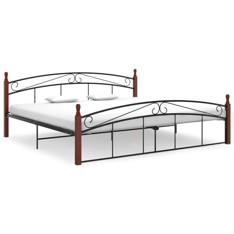 

Estructura de cama madera maciza de roble metal negro 200x200 cm