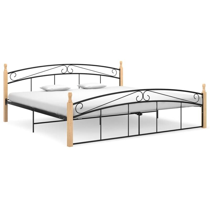 

Estructura de cama madera maciza de roble metal negro 200x200 cm