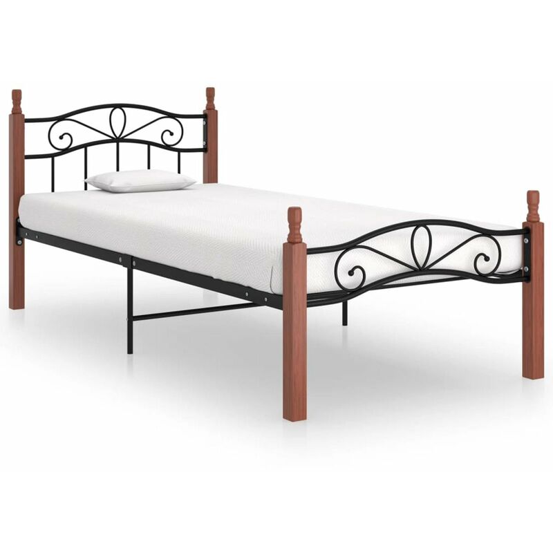 

Estructura de cama madera maciza de roble metal negro 90x200 cm