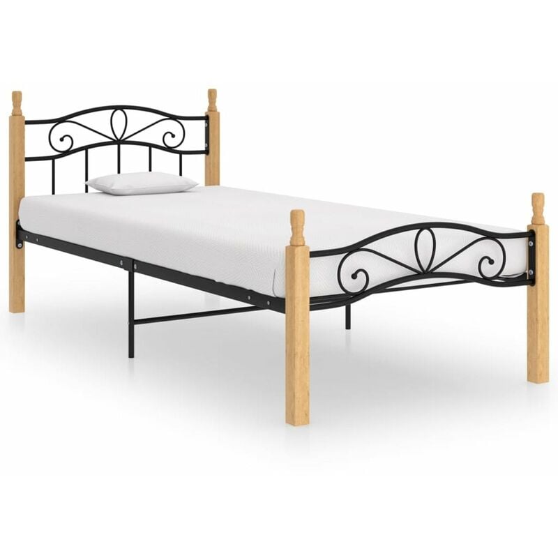 

Estructura de cama madera maciza de roble metal negro 90x200 cm