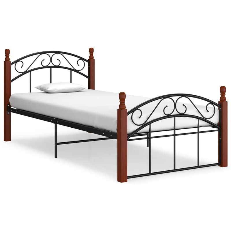 

Estructura de cama madera maciza de roble metal negro 90x200 cm