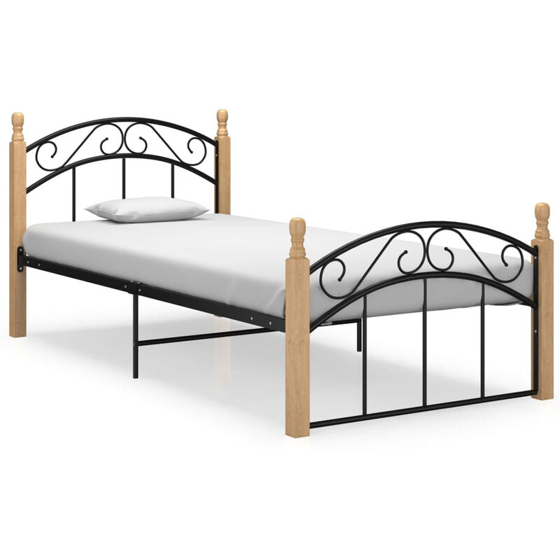 

Estructura de cama madera maciza de roble metal negro 90x200 cm