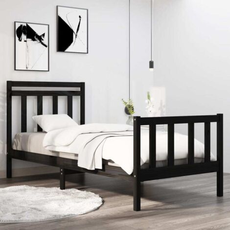 Estructura de cama madera maciza individual negra 75x190 cm vidaXL