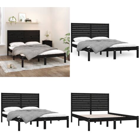 Estructura de cama madera maciza negra King Size 150x200 cm - Estructura de cama - Cabecero de cama
