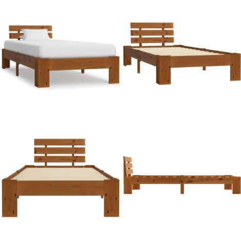 Estructura de cama madera maciza pino marrón miel 100x200 cm - Estructura de cama - Cama de pino