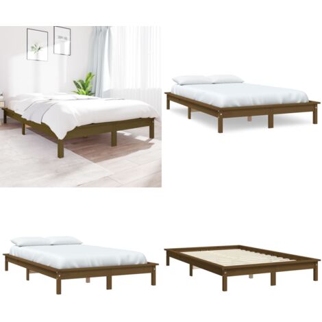 Estructura de cama madera maciza pino marrón miel 140x200 cm - Estructura de cama - Madera maciza