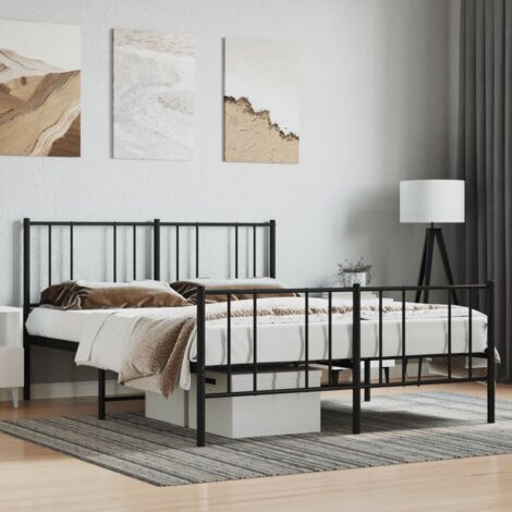 Estructura de cama Marco de Cama Somier de Cama cabecero y pie de cama metal negro 150x200cm SDV792502 MaisonChic