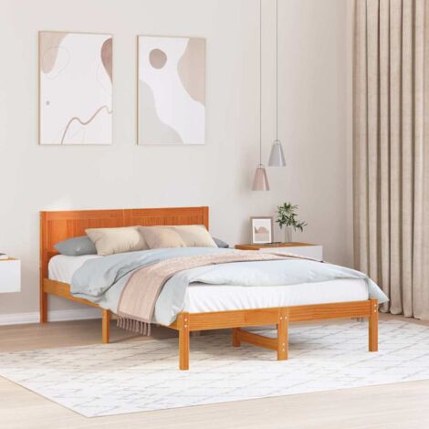 Estructura de cama Marrón 135 x 190 cm Madera maciza de Pino
