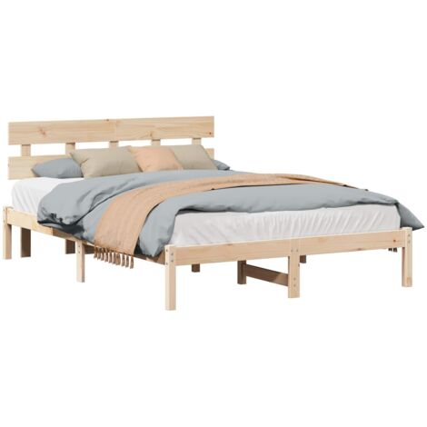 Estructura de cama Marrón 150 x 200 cm Madera maciza de Pino