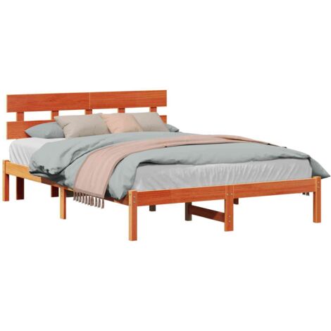 Estructura de cama Marrón 150 x 200 cm Madera maciza de Pino