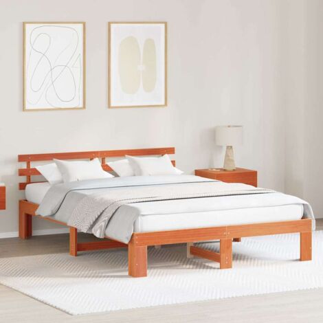 Estructura de cama Marrón 150 x 200 cm Madera maciza de Pino