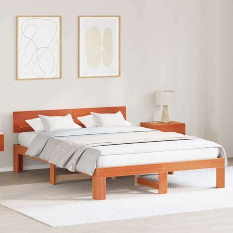 Estructura de cama Marrón 150 x 200 cm Madera maciza de Pino